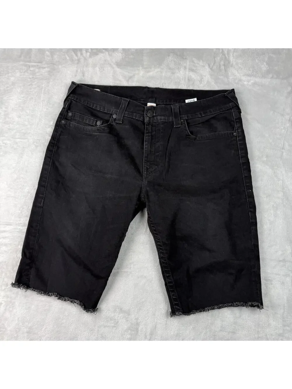True Religion Ricky Shorts Black Cut Off Denim No Flap Size 38 Jorts Streetwear